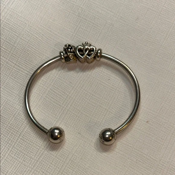 Pandora Silver double charm and with stoppers bracelet - Picture 1 of 5